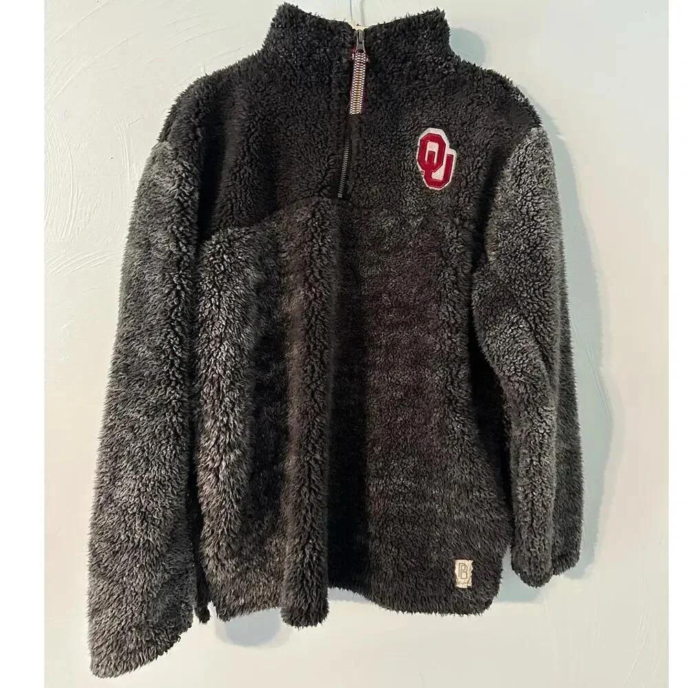 Pressbox by Royce Faux Fur Quarter Zip Pullover Size Small OU Sooners Oklahoma